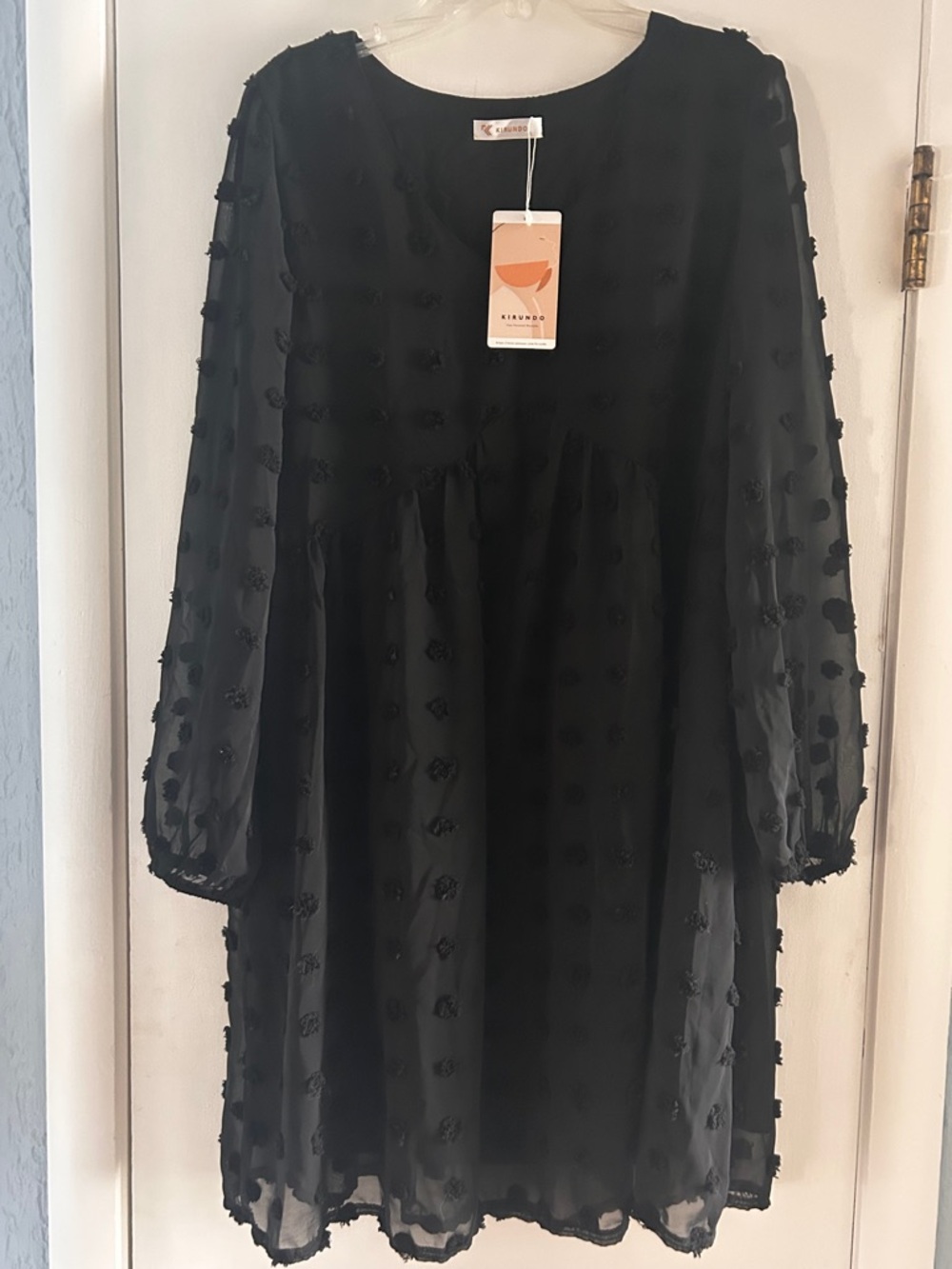NWT Kirundo Black Sheer Polka Dot Tiered Dress Size S